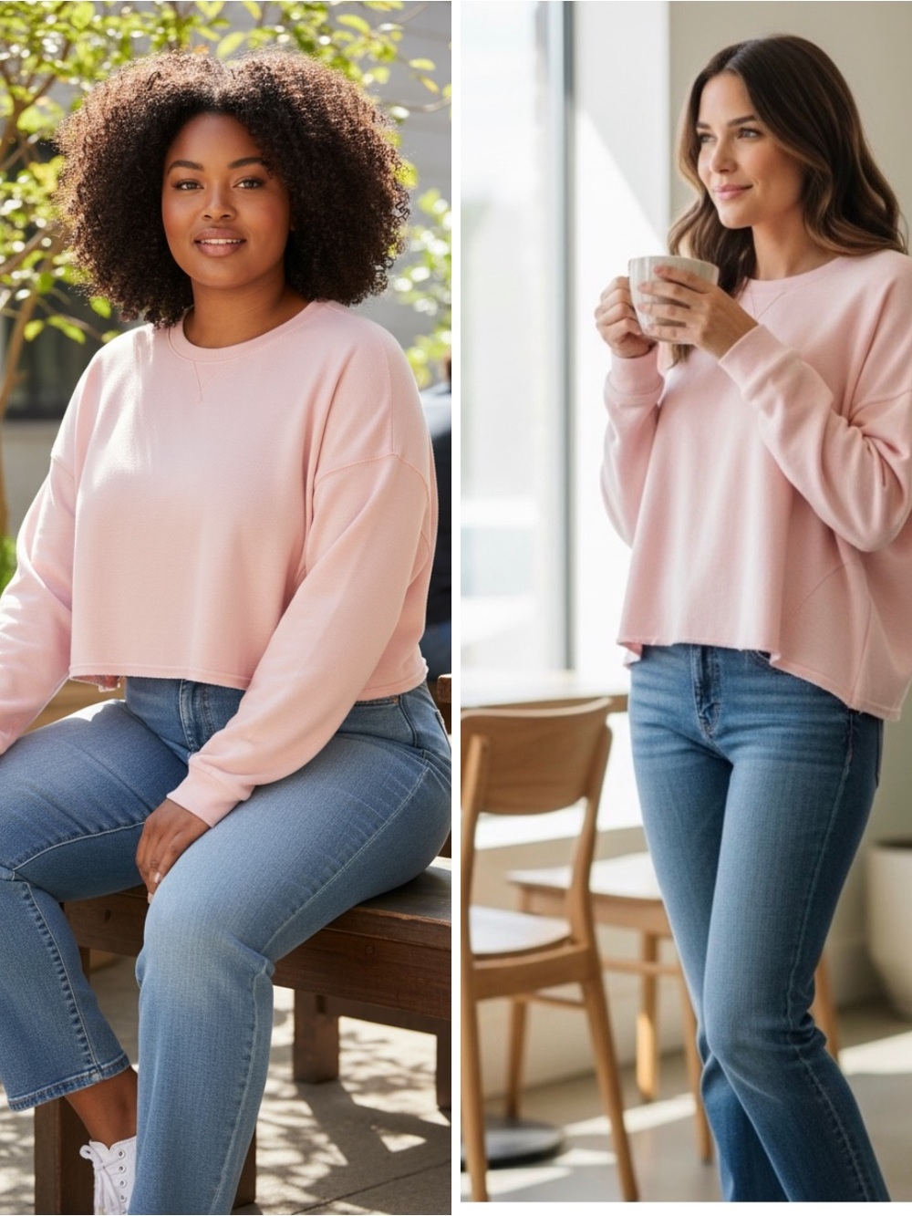 NWT GB Gianni Bini Cropped Crew Neck Pale Pink Sweatshirt Size XL